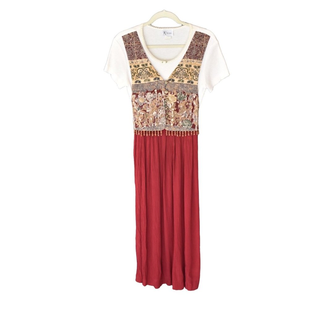 Women's Vintage K Studio 1990's/Y2K Attached Beaded Vest Dress 6